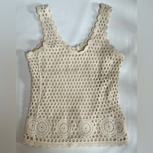 Beautiful ADIVA Cream Crochet Spring Summer Shirt Sz Small EUC!